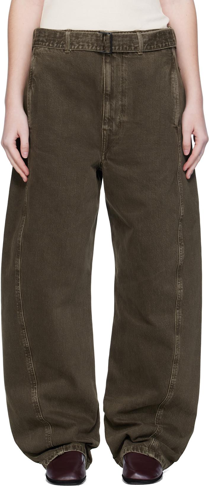 Green Twisted Belted Jeans by LEMAIRE