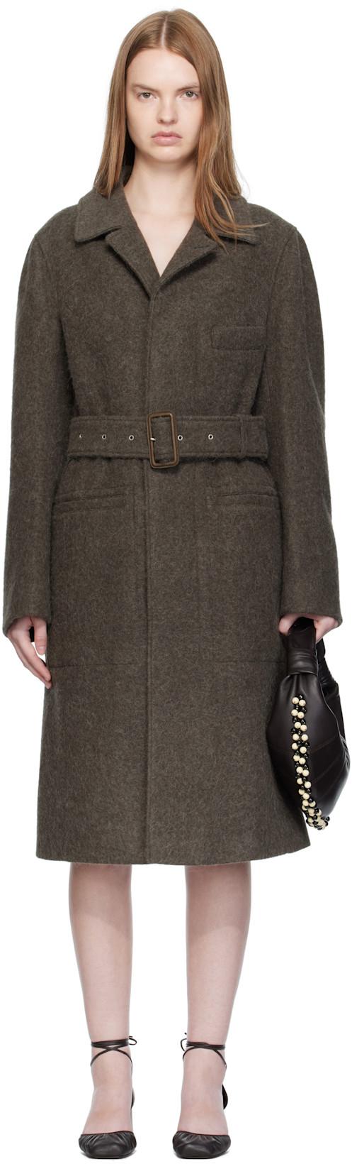 Khaki Belted Tailored Coat by LEMAIRE