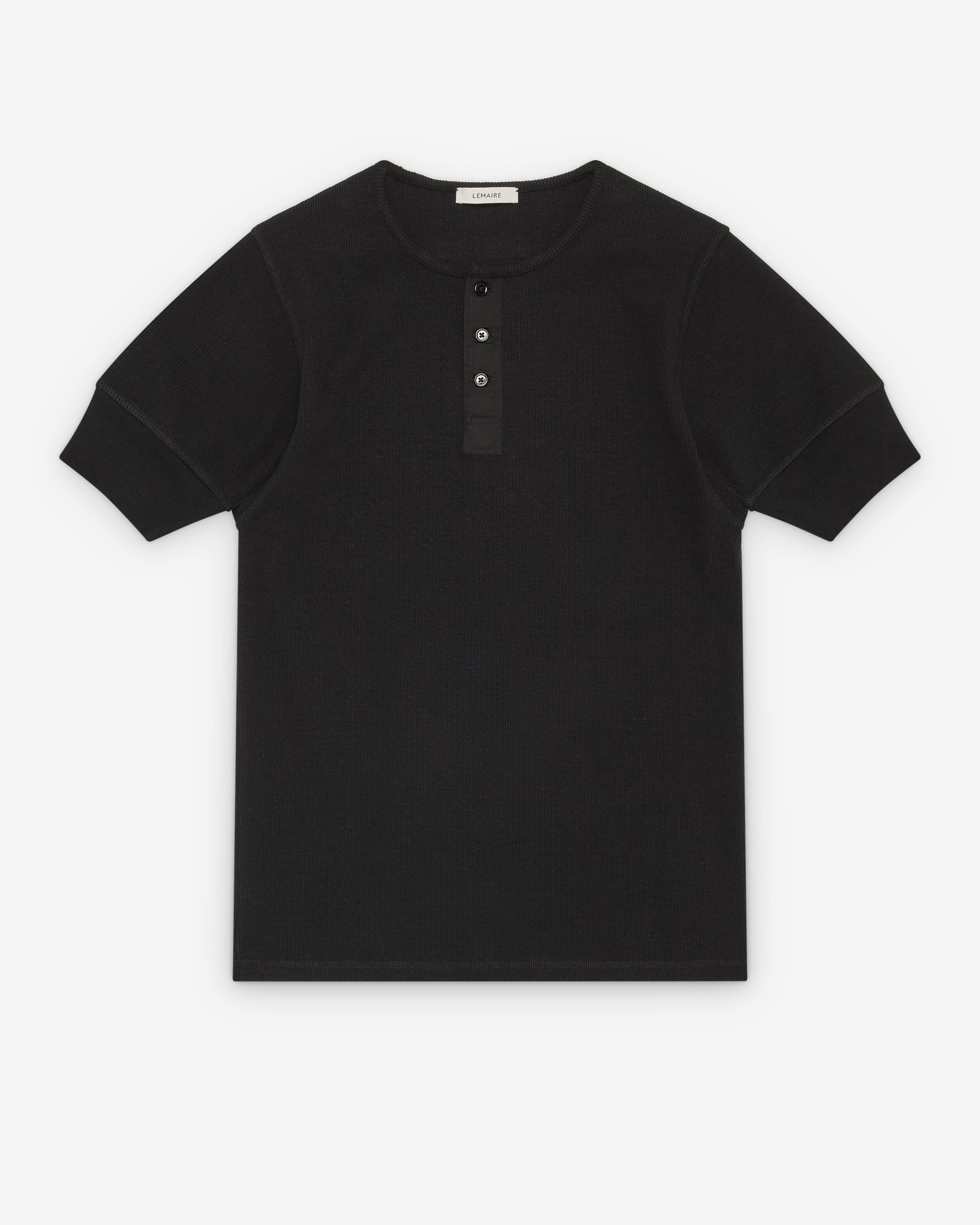 Lemaire  - Men's Rib Henley Top - (Black) by LEMAIRE
