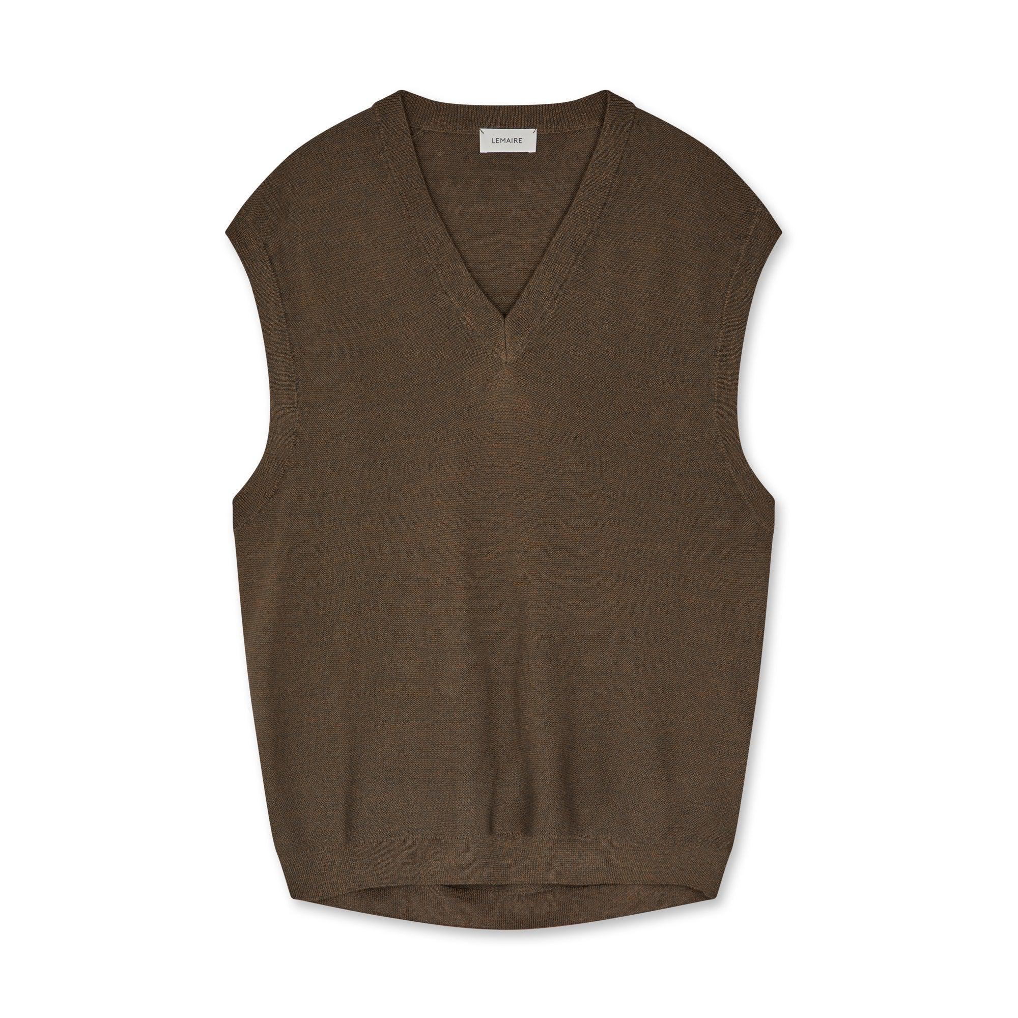 Lemaire - Men’s V-Neck Vest - (Grey/Mustard Melange) by LEMAIRE