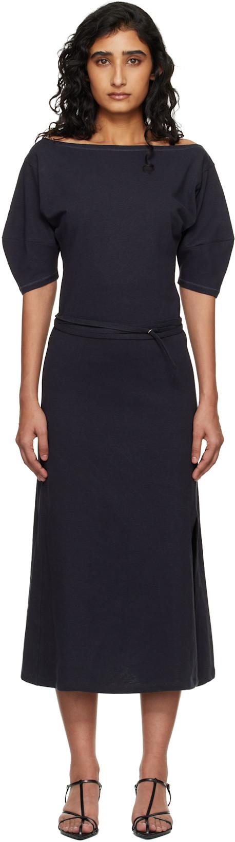 Navy Off Shoulder Midi Dress by LEMAIRE