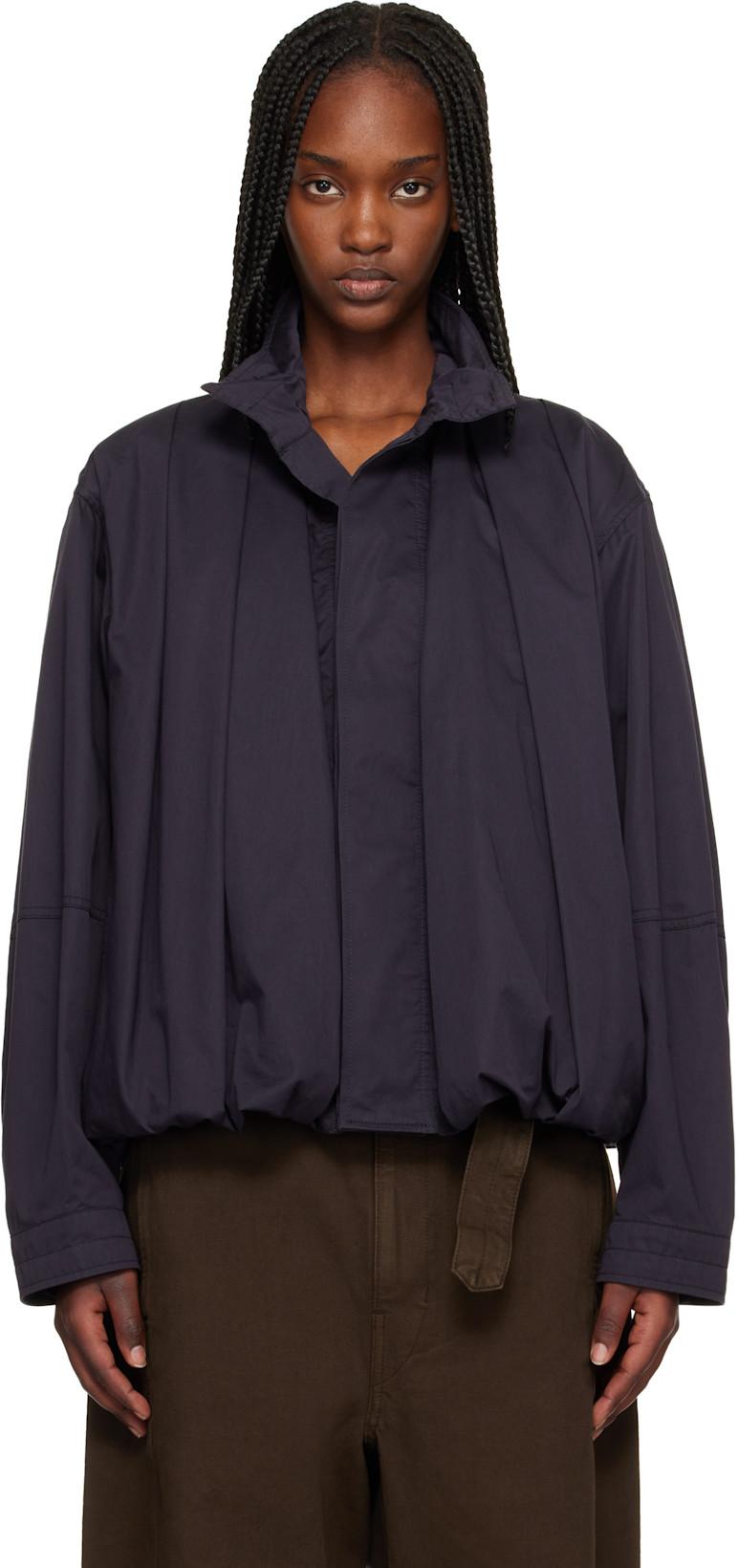Navy Soft Pleated Blouson Bomber Jacket by LEMAIRE