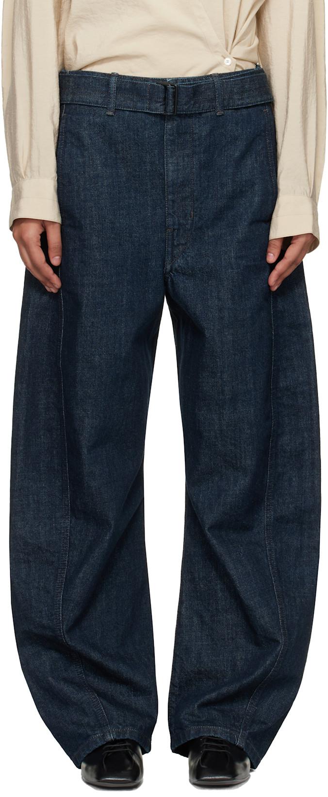 Navy Twisted Belted Jeans by LEMAIRE