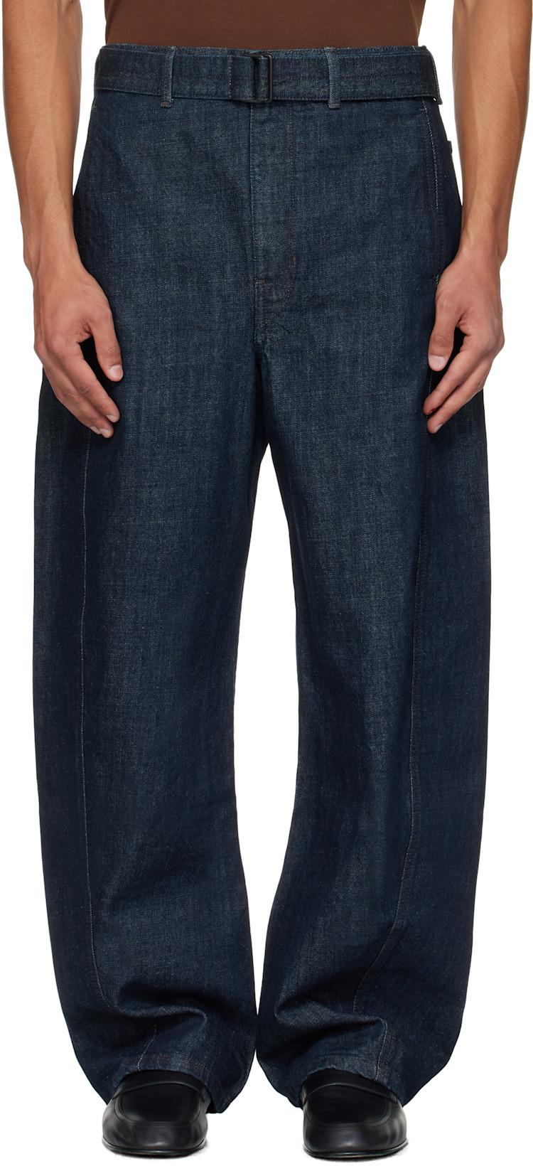 Navy Twisted Belted Jeans by LEMAIRE
