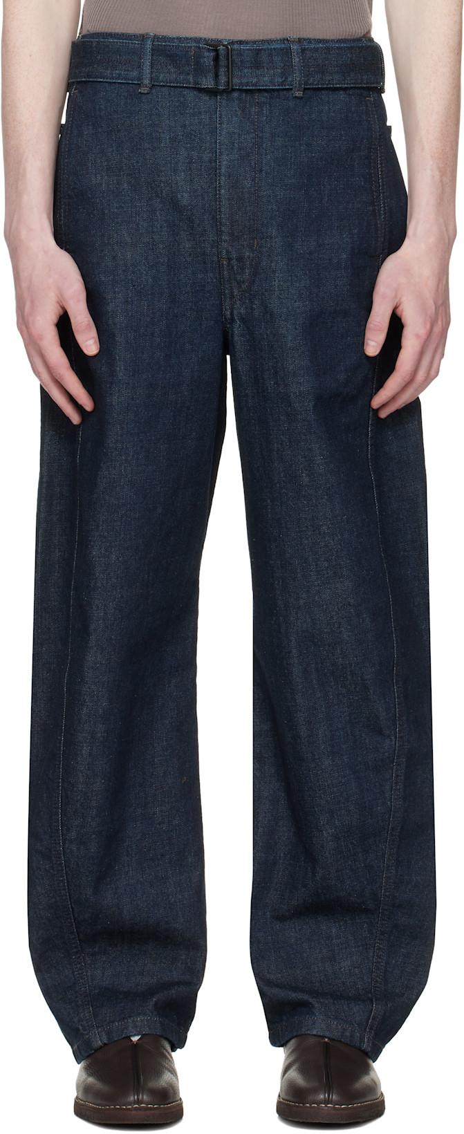 Navy Twisted Belted Jeans by LEMAIRE