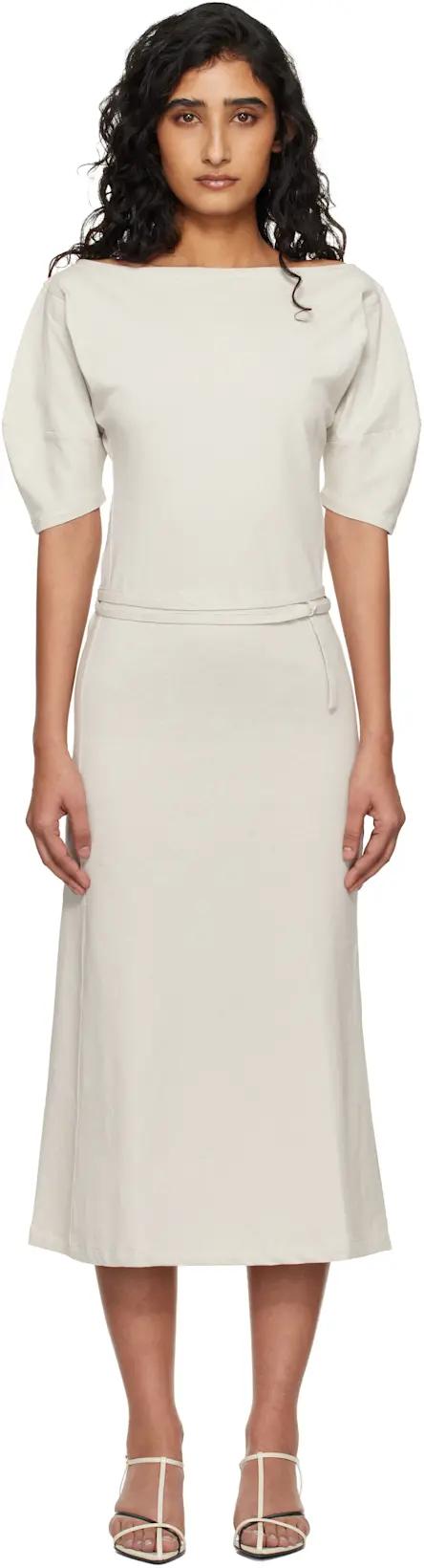 Off-White Off Shoulder Midi Dress by LEMAIRE