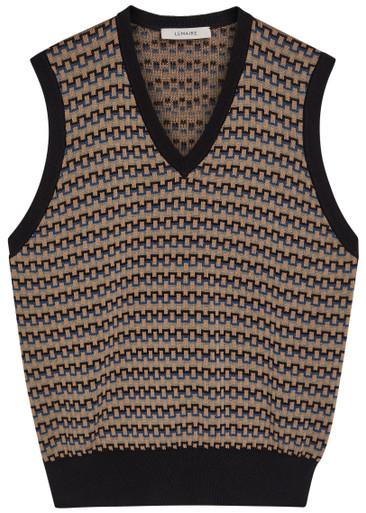 Patterned V-neck cotton-knit vest by LEMAIRE