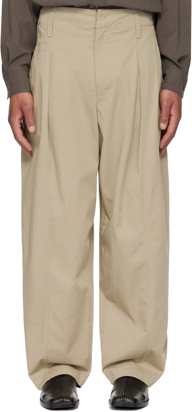 Taupe Maxi Pleated Trousers by LEMAIRE