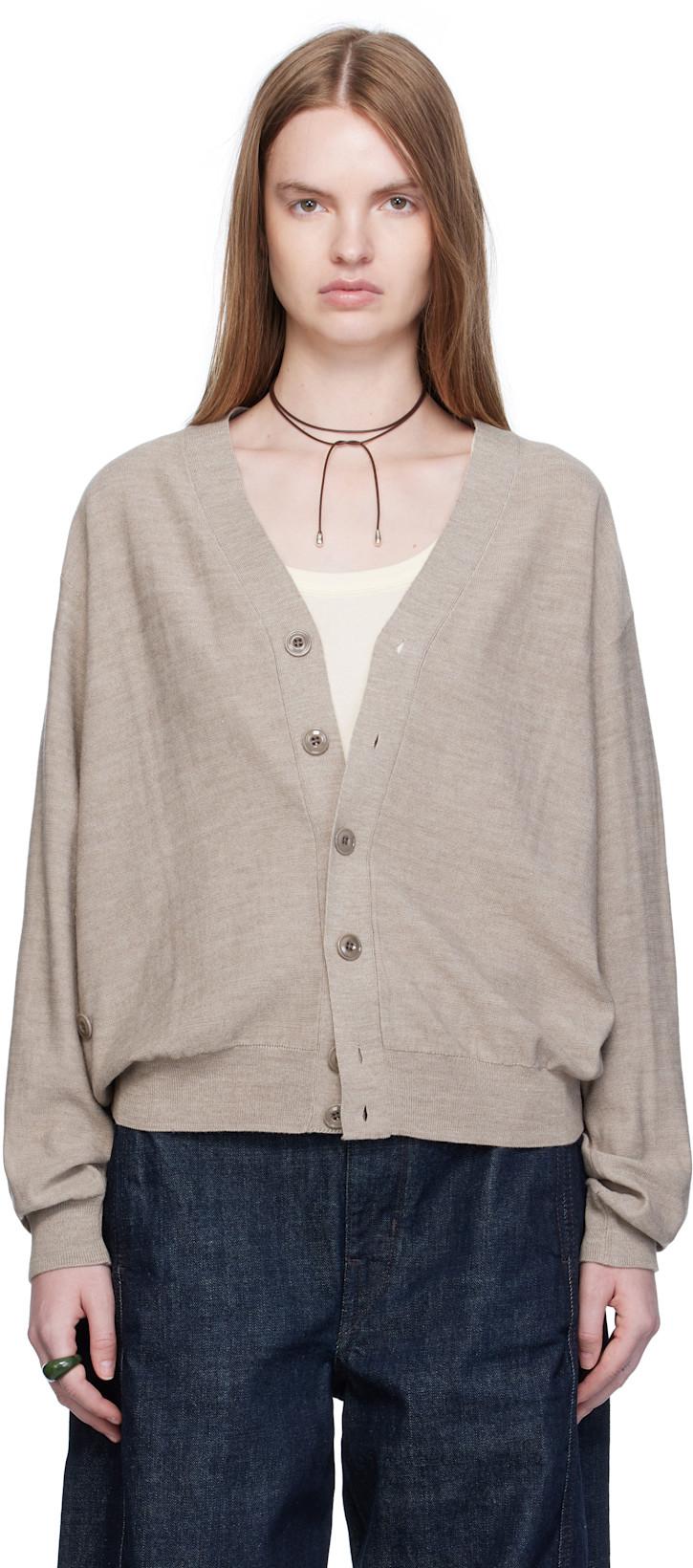 Taupe Relaxed Twisted Cardigan by LEMAIRE