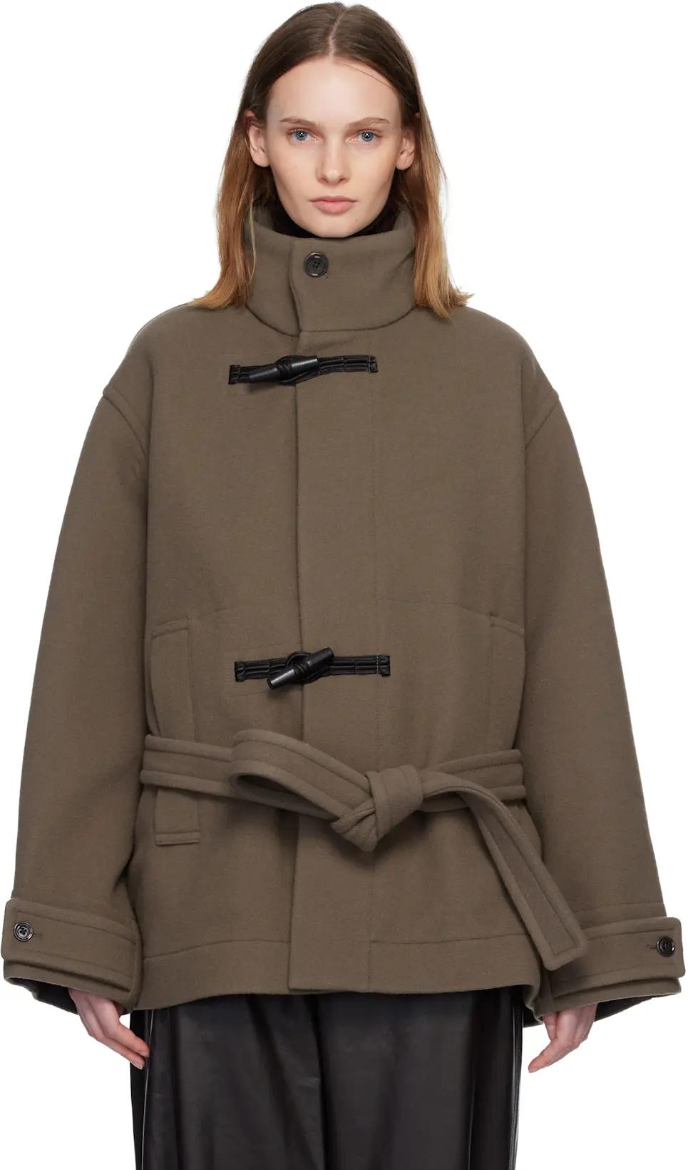 Taupe Short Duffle Coat by LEMAIRE