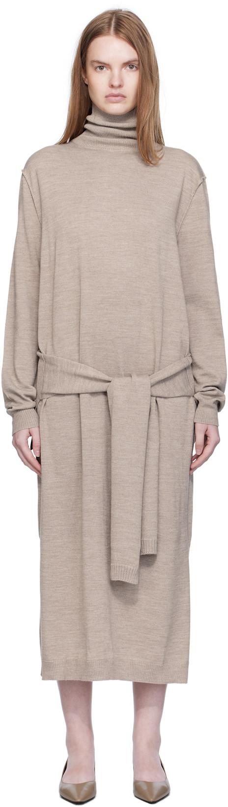 Taupe Trompe L'oeil Midi Dress by LEMAIRE