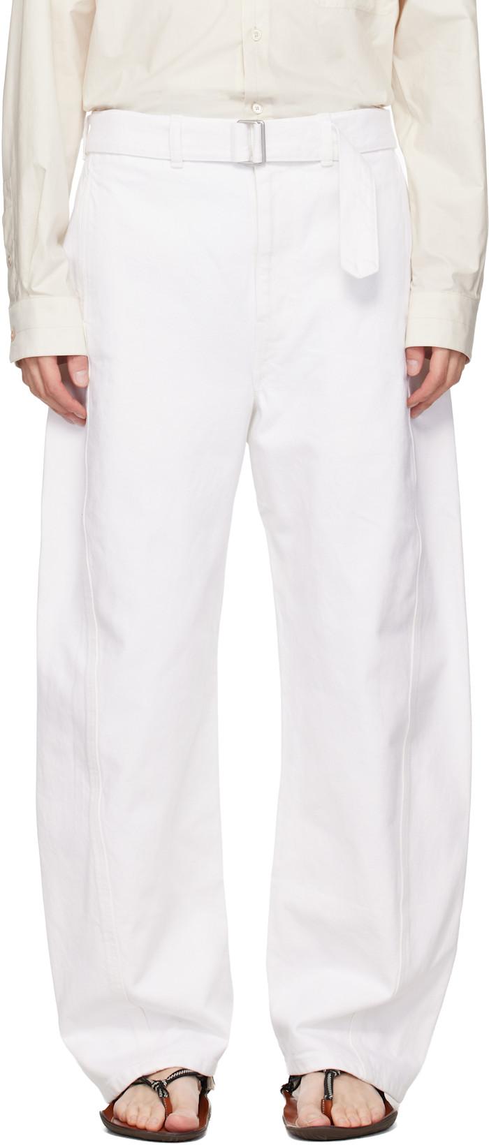 White Twisted Belted Jeans by LEMAIRE