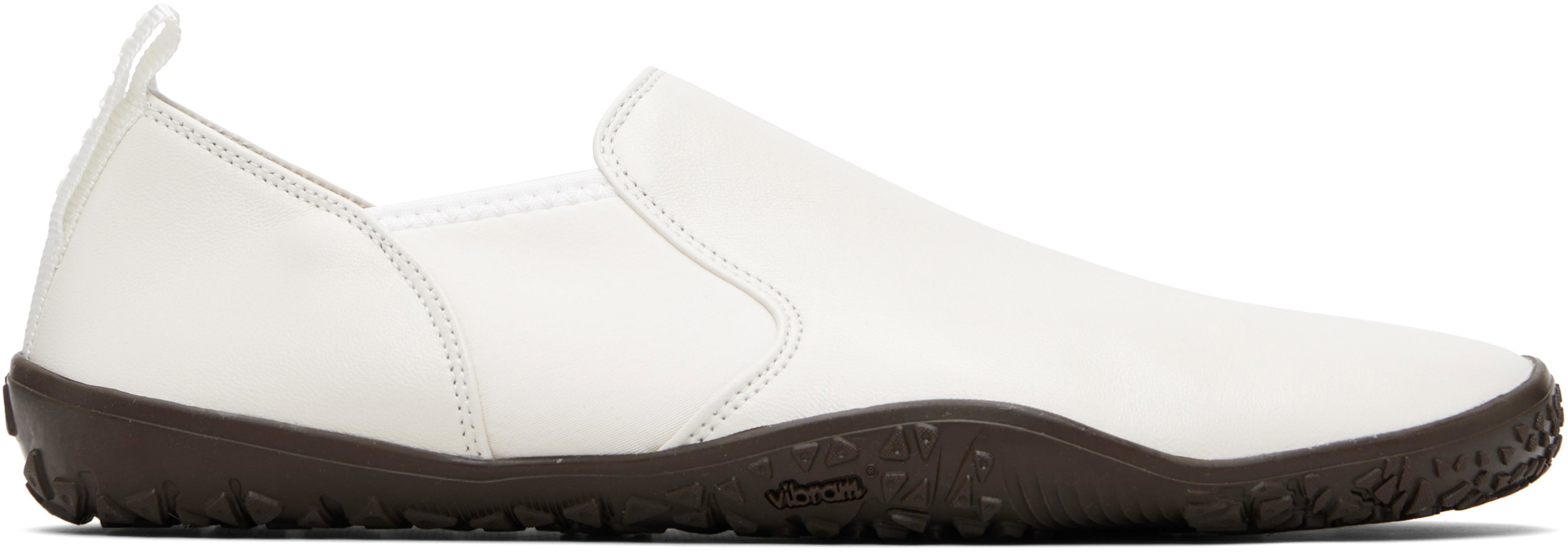 White Vibram Glove Slip On Leather Sneakers by LEMAIRE
