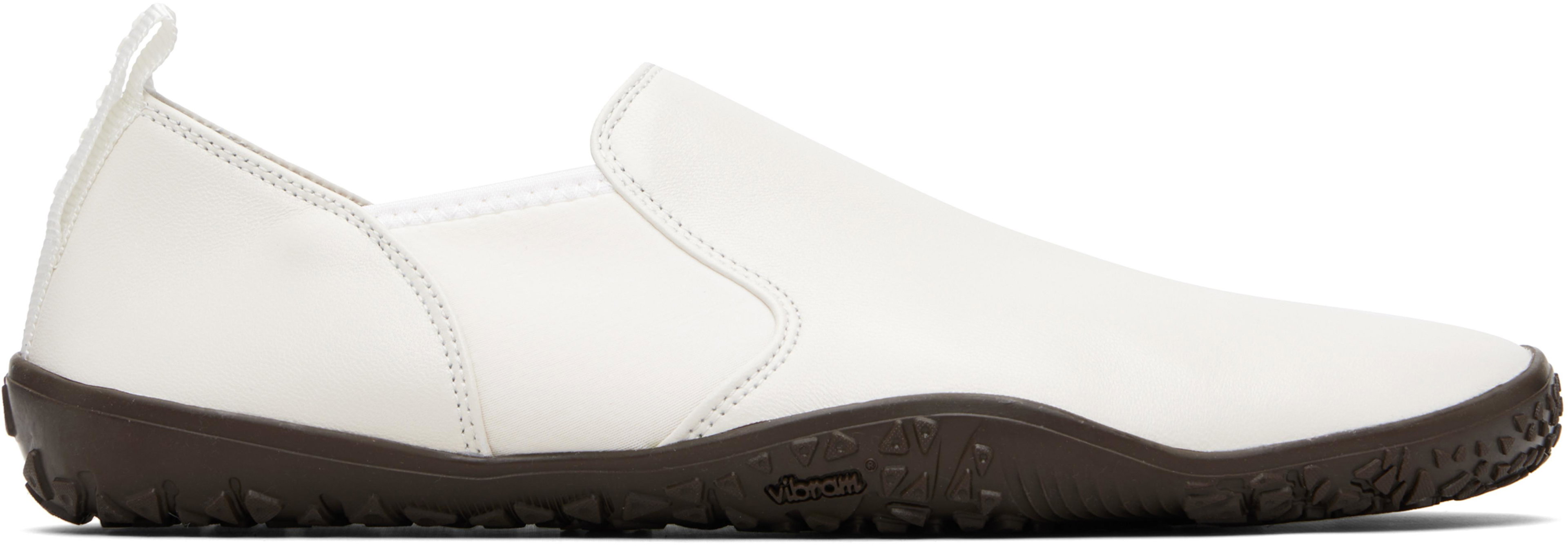 White Vibram Glove Slip On Leather Sneakers by LEMAIRE