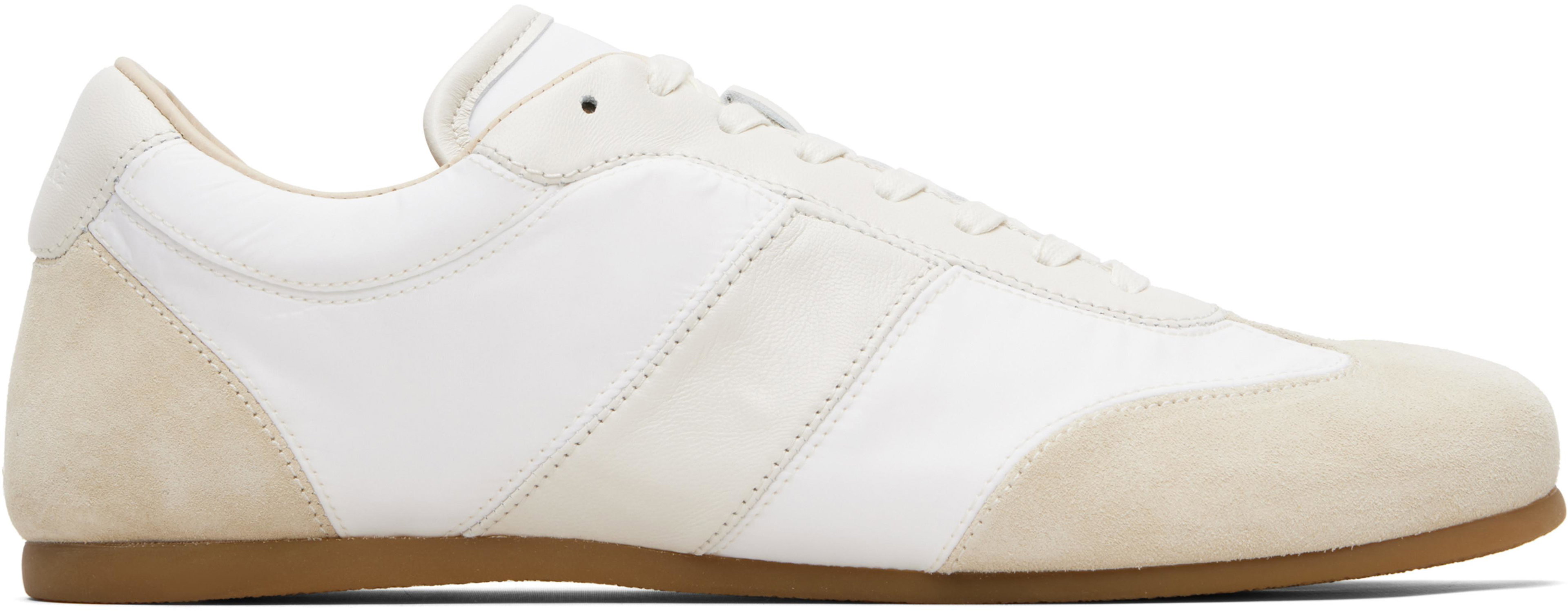 White & Beige Soft Runner Sneakers by LEMAIRE