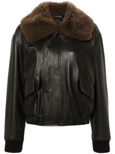 shearling collar leather jacket by LEMAIRE
