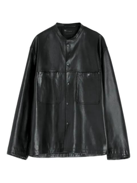 snap-closure patch-pocket leather overshirt by LEMAIRE
