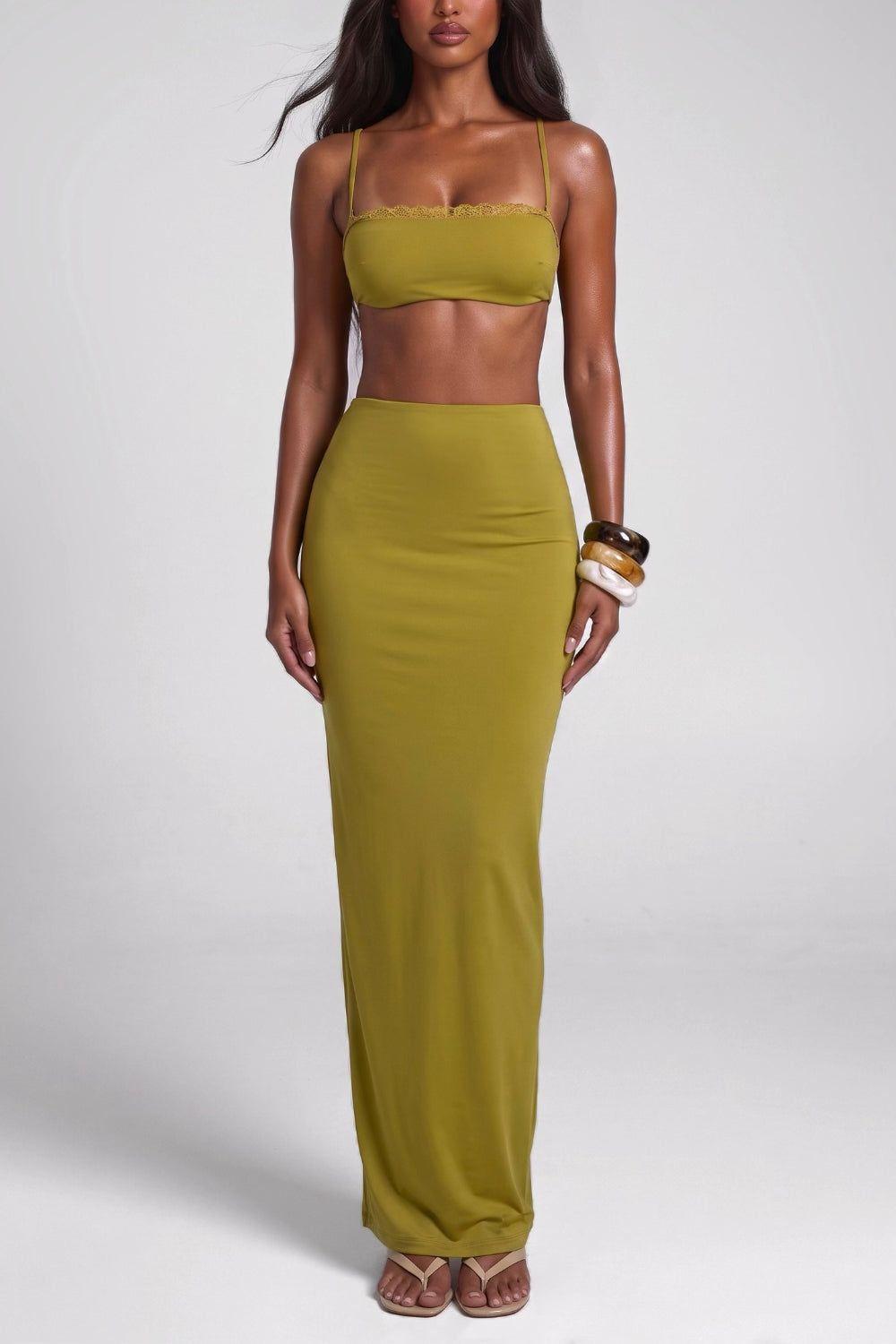 The Amina Maxi Skirt - Plain green, Maxi length, Fluid fit, Skirt by LEMONLUNAR