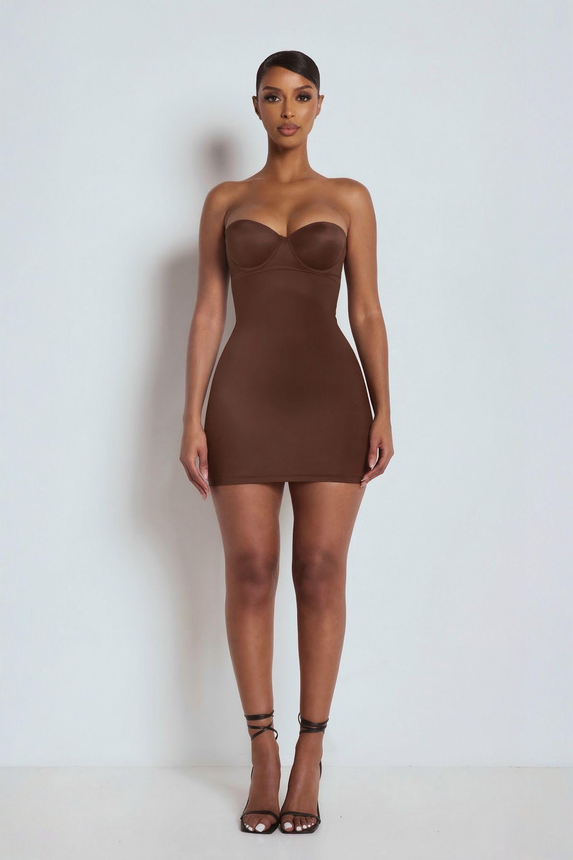 The Sculpting Mini Dress Brown by LEMONLUNAR
