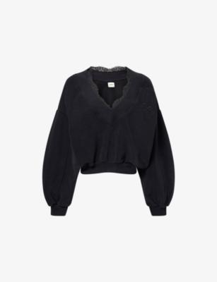 Lace-Trim V-Neck Cotton Jumper by LENY