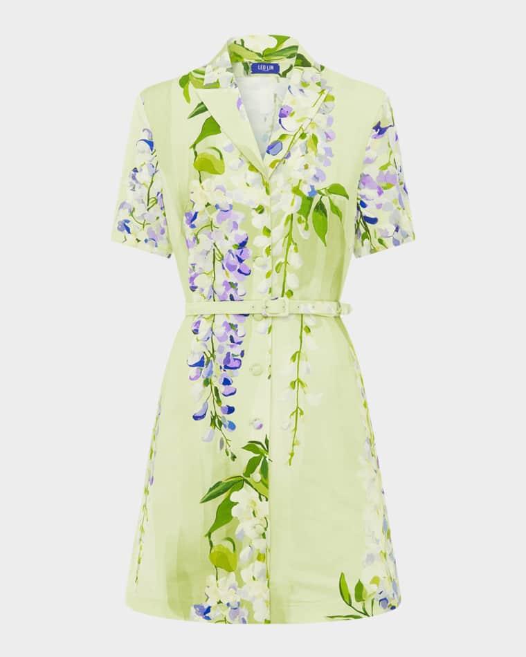Brigitte Belted Floral-Print Mini Dress by LEO LIN