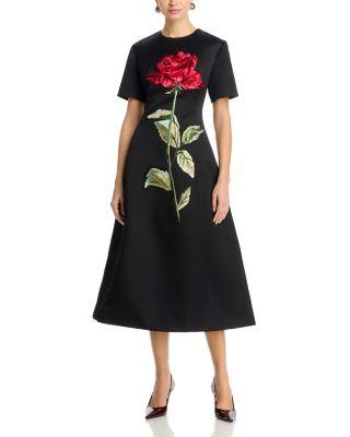 Caroline Applique Rose Midi Dress - Exclusive by LEO LIN