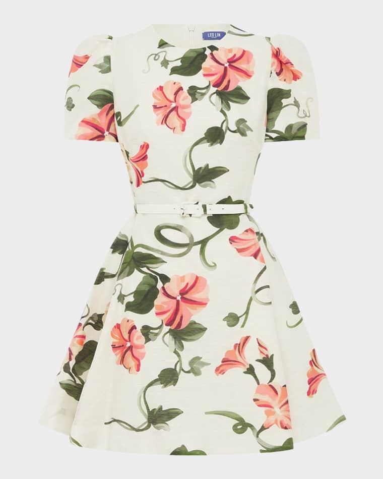 Elyse Belted Floral Linen-Blend Mini Dress by LEO LIN
