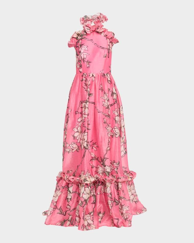 Floral-Print Ruffle Halter Maxi Dress by LEO LIN