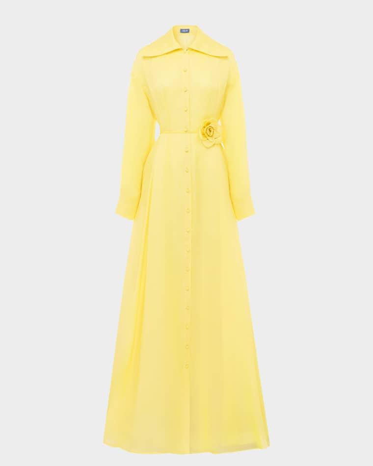 Josephine Tie-Waist A-Line Silk Shirt Gown by LEO LIN
