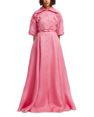 Junia Appliqu&eacute; Puff Sleeve Silk Gown by LEO LIN