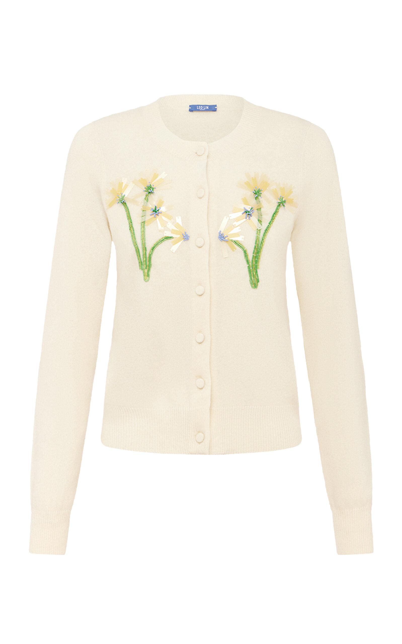 Leo Lin Claire Floral-Embellished Wool-Cashmere Cardigan - Moda Operandi by LEO LIN