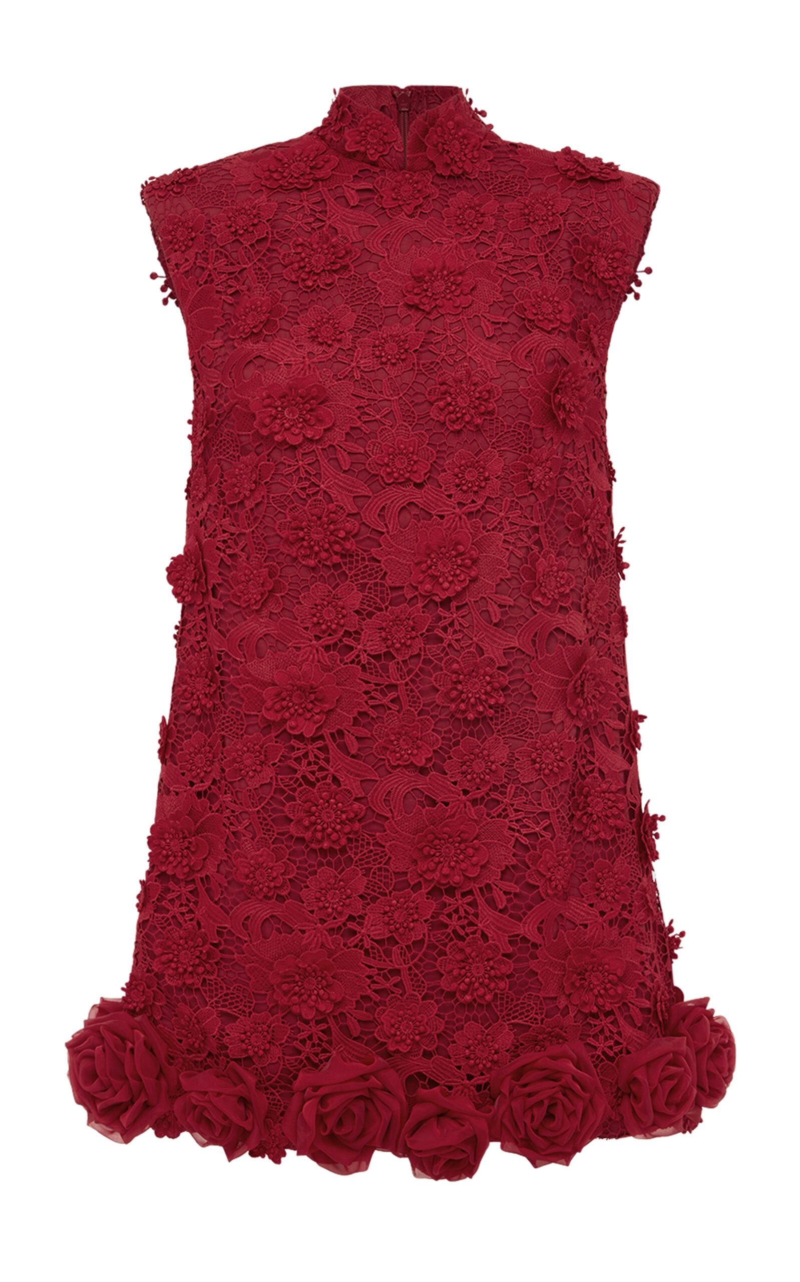 Leo Lin - Exclusive Lingyu Rosette-Lace Mini Dress - Red - - Moda Operandi by LEO LIN Leo Lin - Exclusive Lingyu Rosette-Lace Mini Dress - Red - - Moda Operandi by LEO LIN