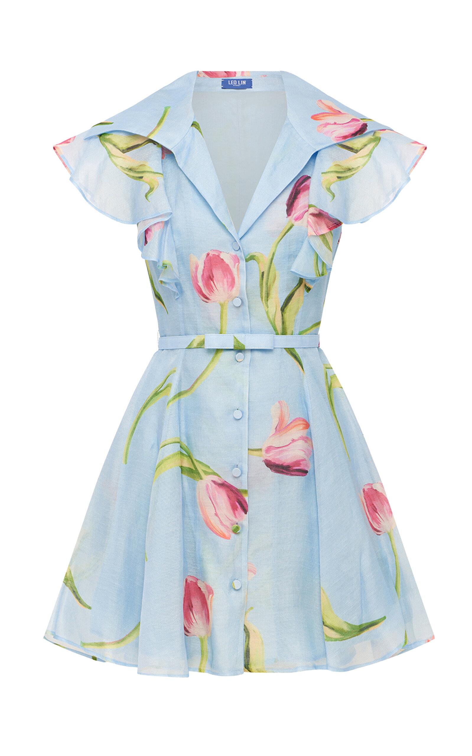 Leo Lin Isla Floral-Print Button-Up Linen-Silk Mini Dress - Moda Operandi by LEO LIN