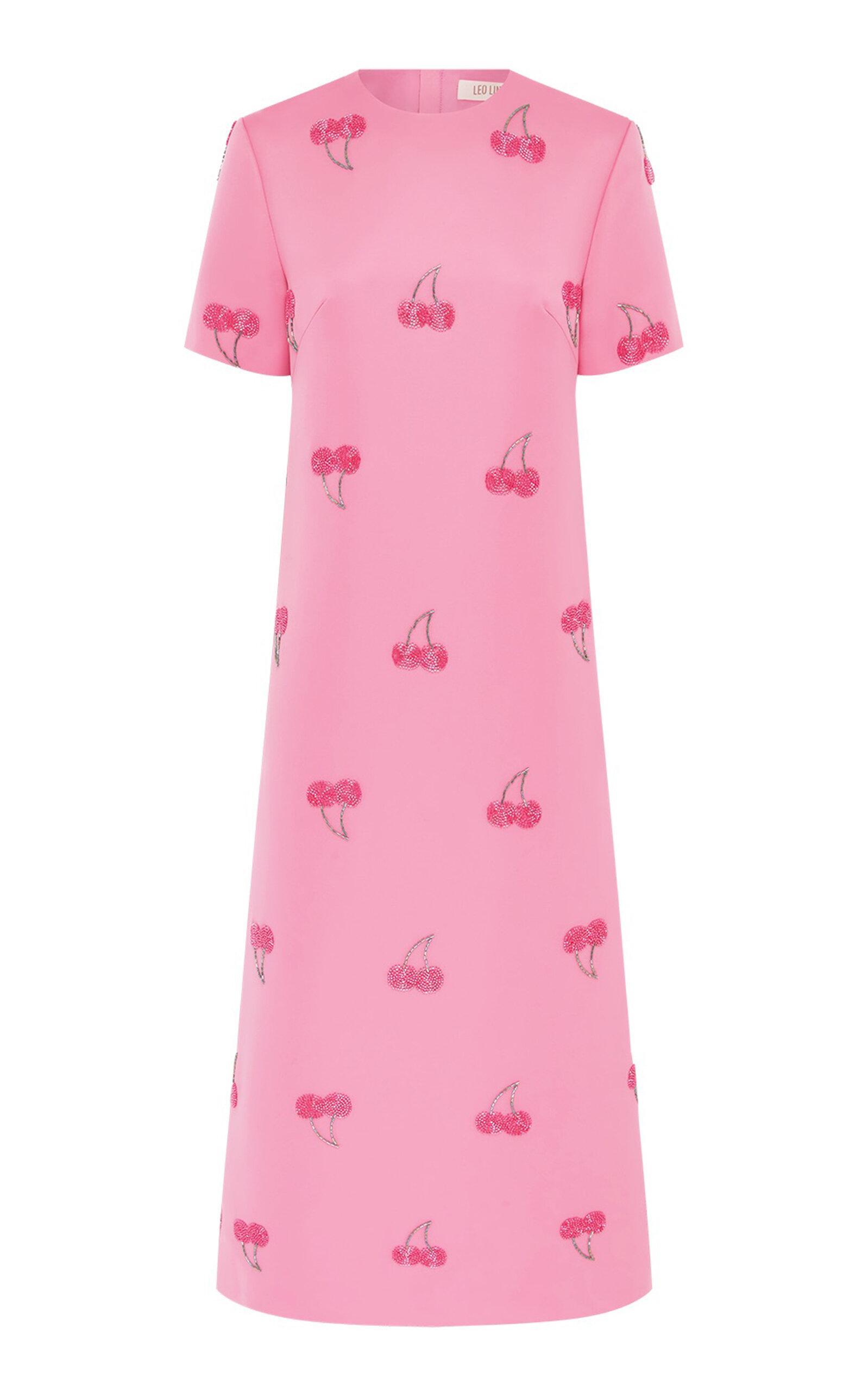 Leo Lin - Manon Embellished Shirt Midi Dress - Pink Cherry Beading - Pink - - Moda Operandi by LEO LIN
