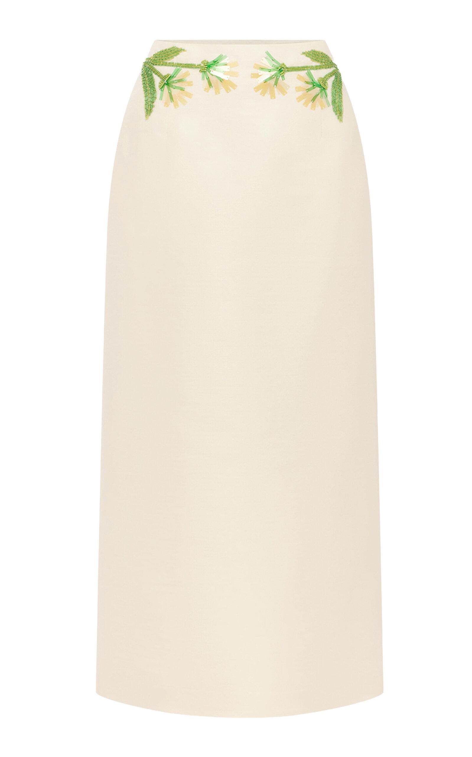 Leo Lin Quinn Floral-Embellished  Mid-Rise Wool-Silk Midi Skirt - Moda Operandi by LEO LIN