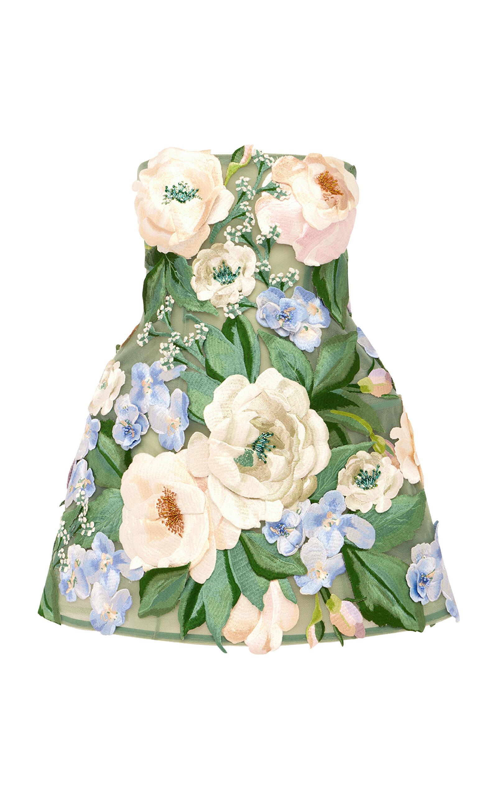 Leo Lin Roselle Hand-Embroidered Floral Mini Dress - Moda Operandi by LEO LIN