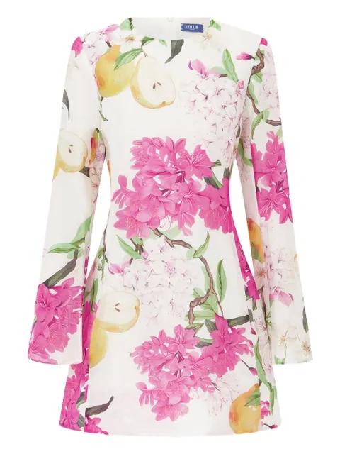 Suzanne bell-sleeve floral mini dress by LEO LIN