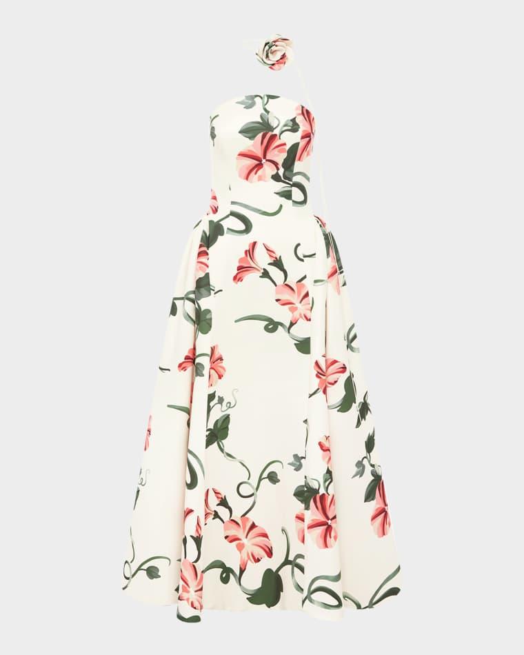 Violet Strapless Bustier Maxi Dress with Neck Tie by LEO LIN