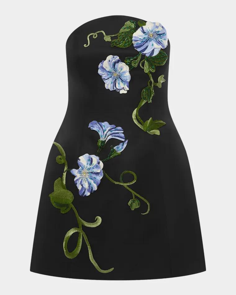 Zaria Applique Floral Strapless Bustier Mini Dress by LEO LIN