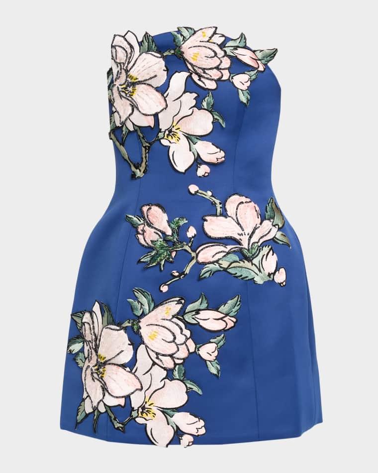 Zaria Strapless Floral Applique Mini Dress by LEO LIN