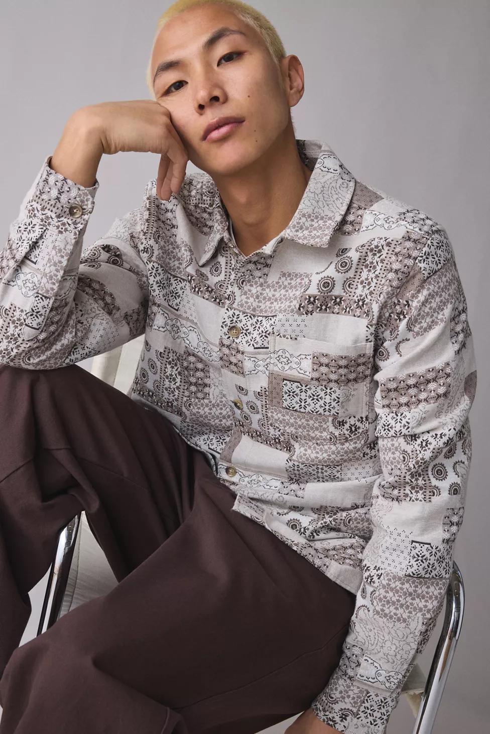Les Deux Layton Patchwork Pattern Long Sleeve Shirt by LES DEUX
