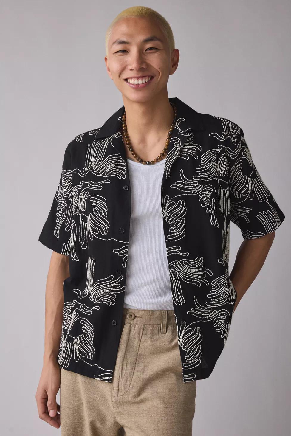 Les Deux Liam Allover Flower Embroidery Short Sleeve Shirt by LES DEUX