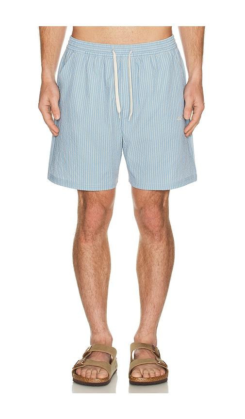 Les Deux Stan Stripe Seersucker Swim Shorts in Baby Blue by LES DEUX