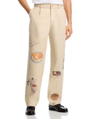 Romeo Pleated Canvas Graphic Pants by LES DEUX