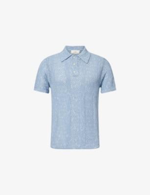 Striped Lace Knitted Cotton-Blend  Polo Top by LES DEUX