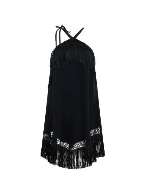 fringe-trimmed crochet-knit mini dress by LES FILLES D'EVA