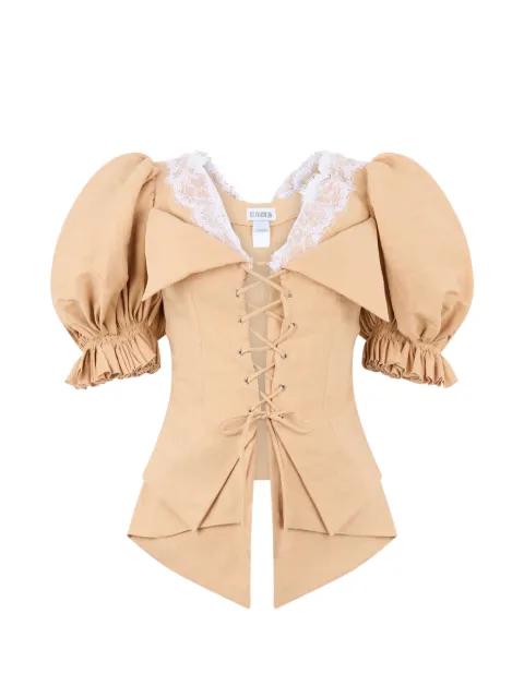 lace-trimmed puff-sleeve top by LES FILLES D'EVA