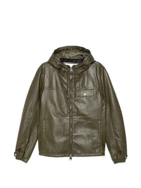 leather hoodied jacket by LES HOMMES