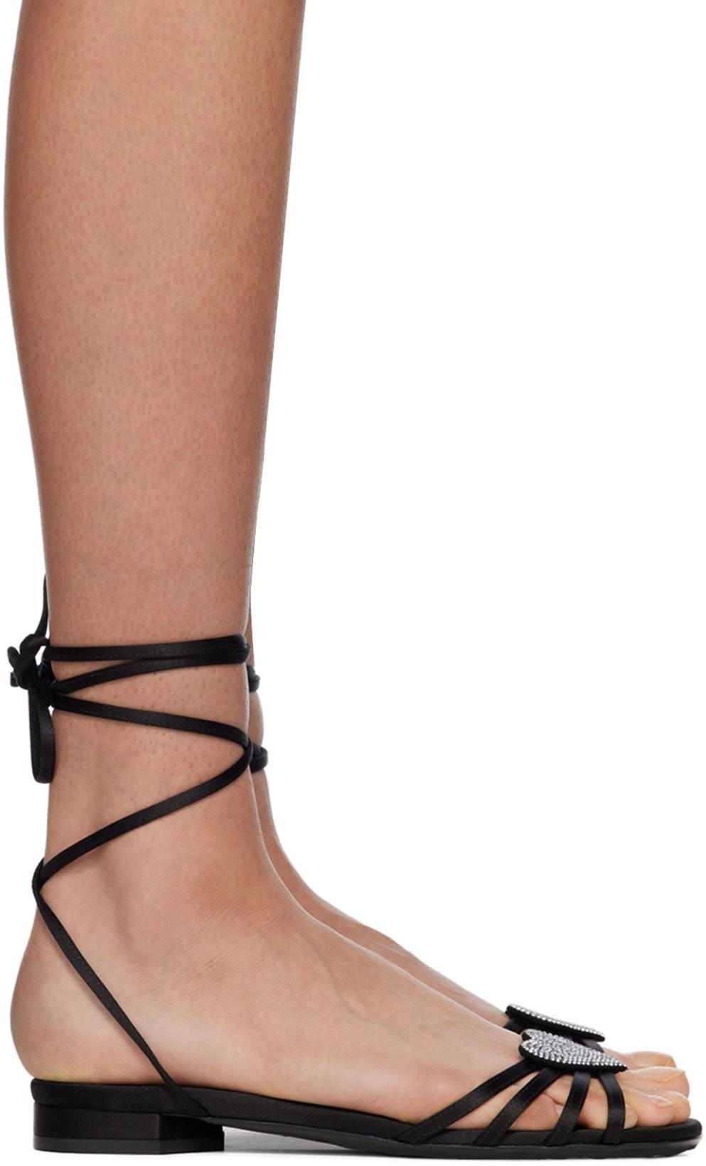 Black Kaia Flat Sandals by LES PETITS JOUEURS