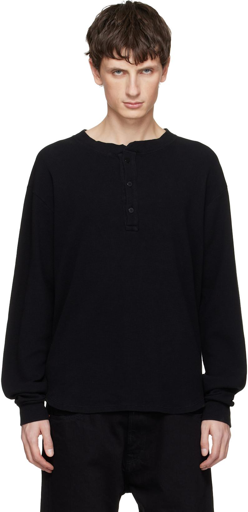 Black Baseball Hem Henley by LES TIEN